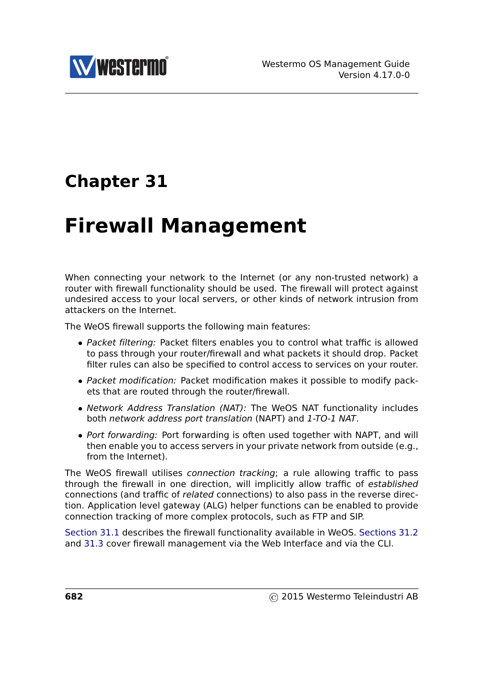 31 firewall management, Chapter 31, Firewall management | Westermo RedFox Series User Manual | Page 682 / 977