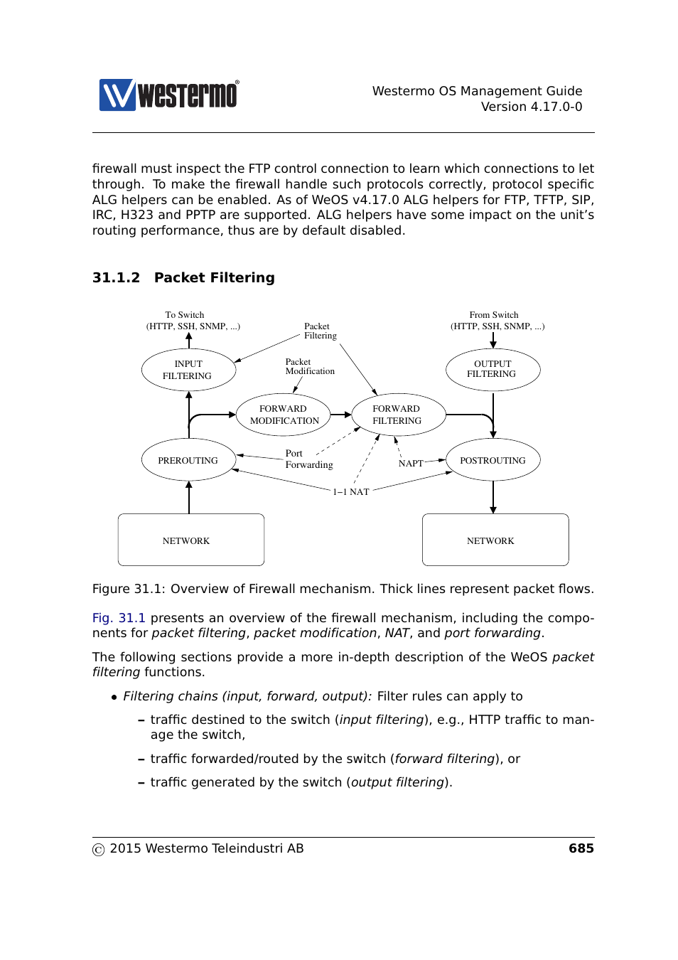 Sections 31.1.2, 2 packet filtering | Westermo RedFox Series User Manual | Page 685 / 977