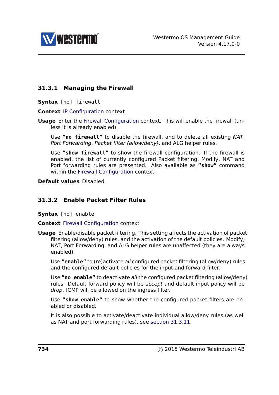 Section 31.3.1, Section 31.3.2 | Westermo RedFox Series User Manual | Page 734 / 977