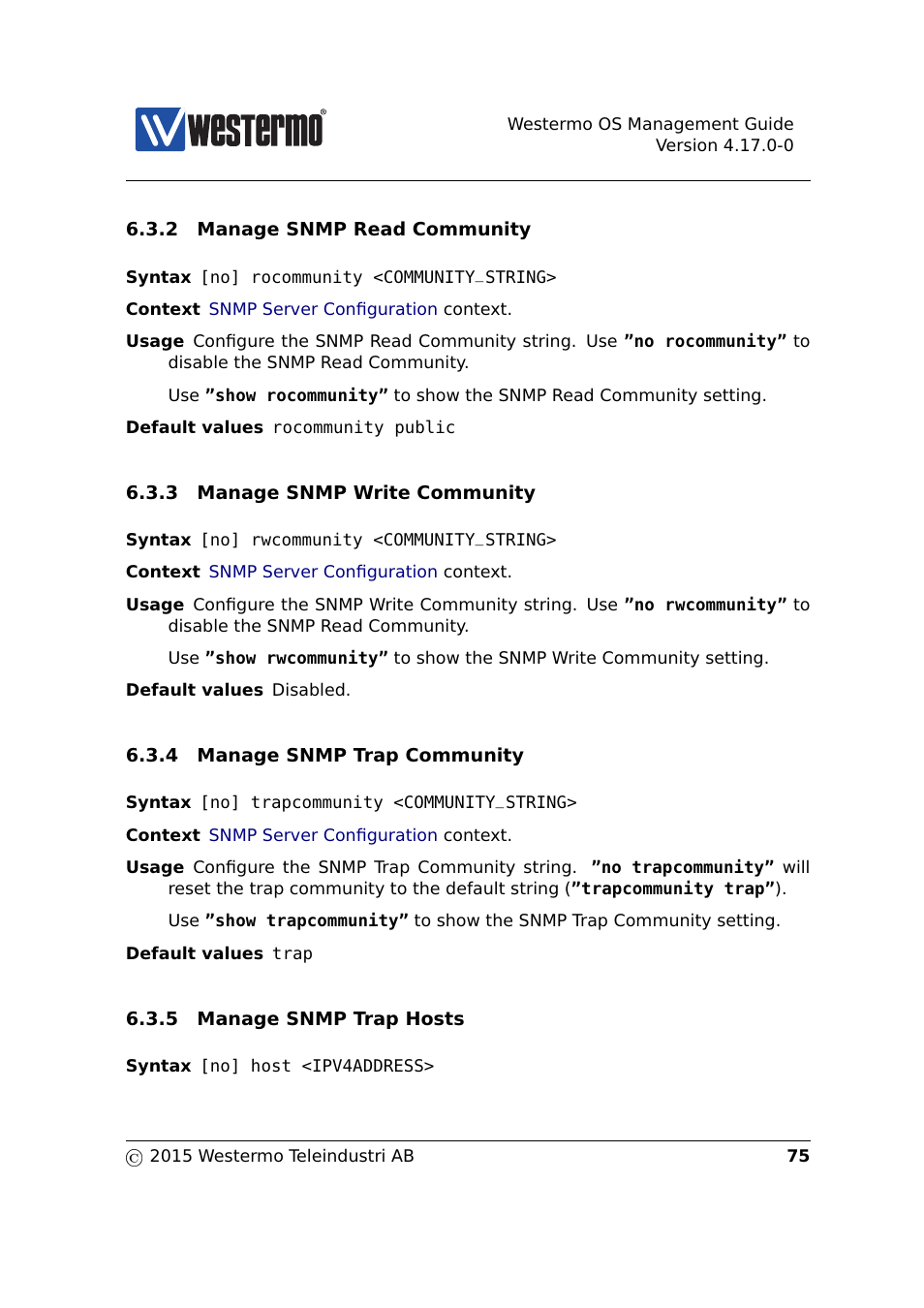 Section 6.3.2, Section 6.3.3, Section 6.3.4 | Section 6.3.5 | Westermo RedFox Series User Manual | Page 75 / 977