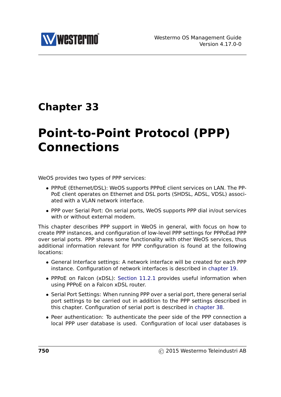 33 ppp connections, Chapter 33, Point-to-point protocol (ppp) connections | Westermo RedFox Series User Manual | Page 750 / 977