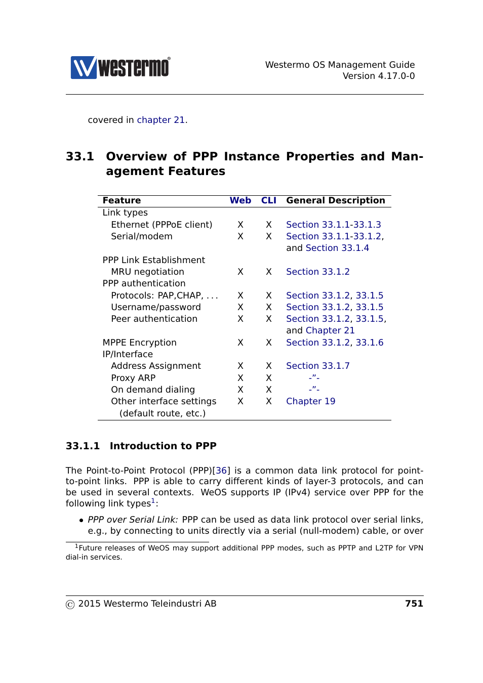 1 overview of ppp properties and features | Westermo RedFox Series User Manual | Page 751 / 977