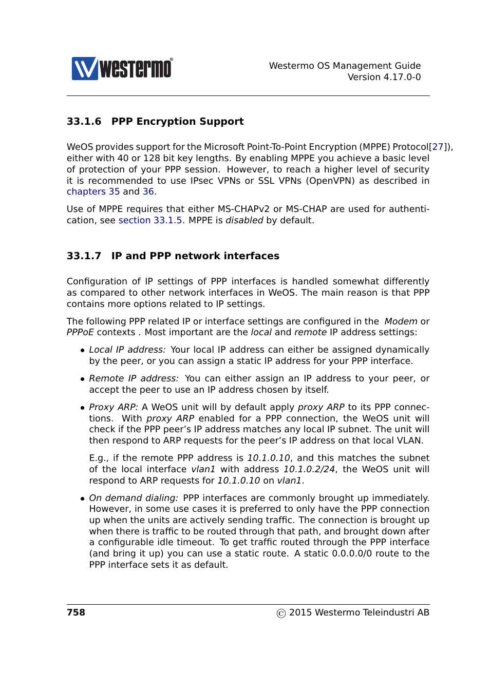 Tion 33.1.7, Section 33.1.7, Section 33.1.6 | Westermo RedFox Series User Manual | Page 758 / 977