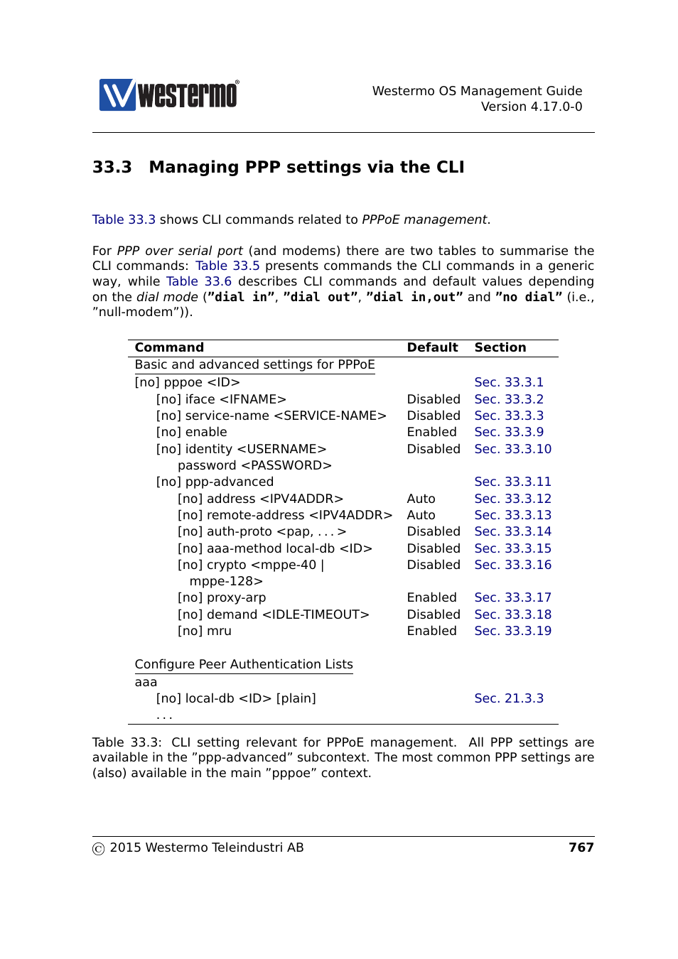 3 managing ppp settings via the cli | Westermo RedFox Series User Manual | Page 767 / 977