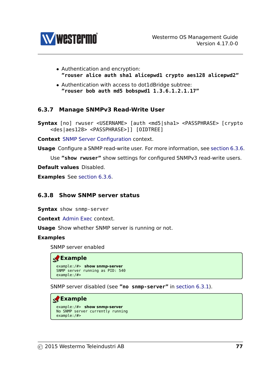 Section 6.3.7, Section 6.3.8 | Westermo RedFox Series User Manual | Page 77 / 977