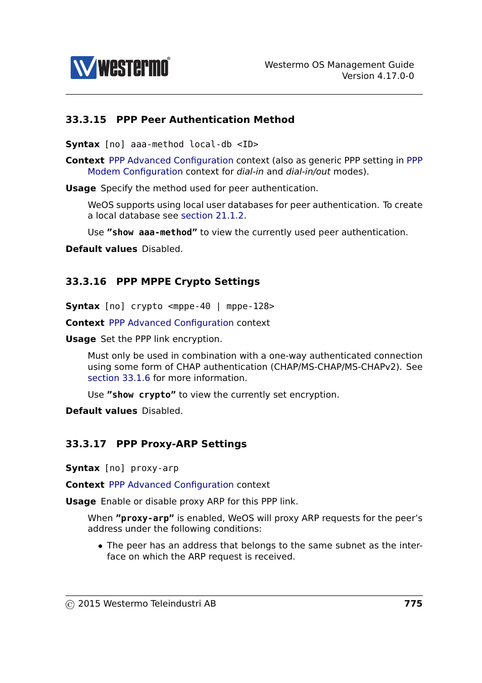 Sec. 33.3.15, Sec. 33.3.16, Sec. 33.3.17 | Westermo RedFox Series User Manual | Page 775 / 977