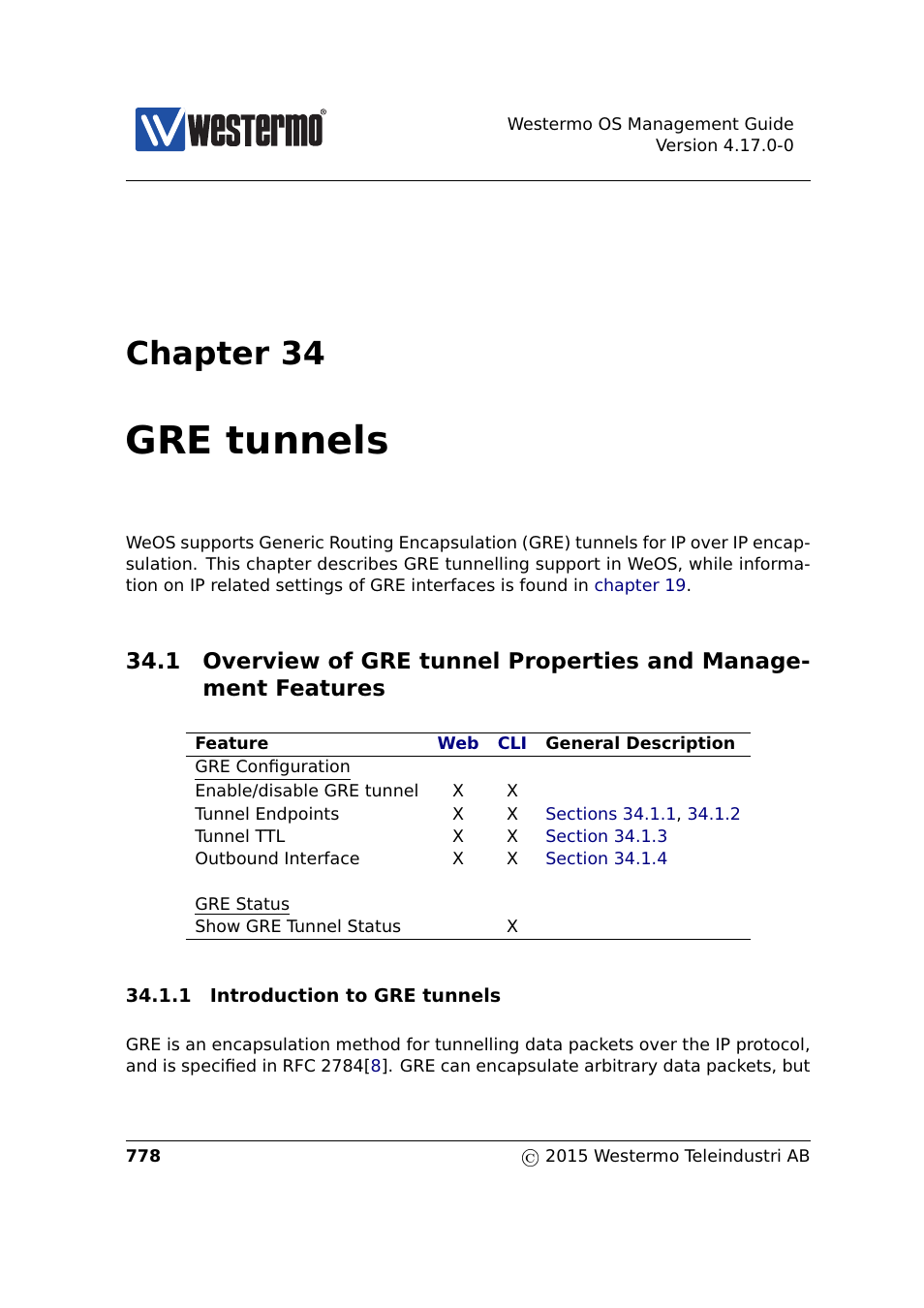 34 gre tunnels, Chapter 34, Gre tunnels | Westermo RedFox Series User Manual | Page 778 / 977