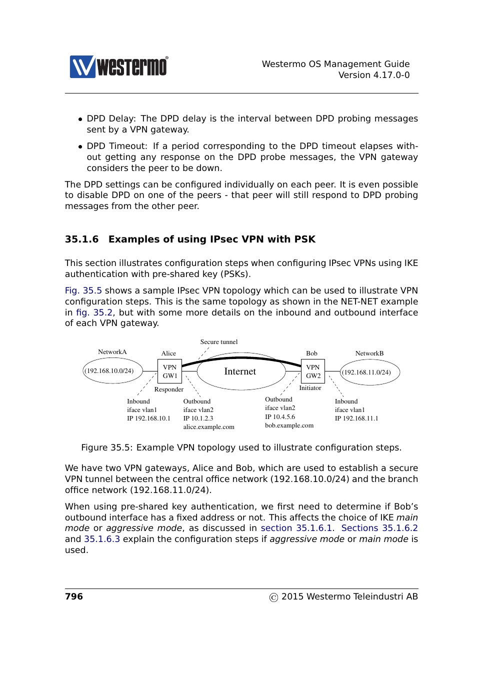 Internet, 6 examples of using ipsec vpn with psk | Westermo RedFox Series User Manual | Page 796 / 977