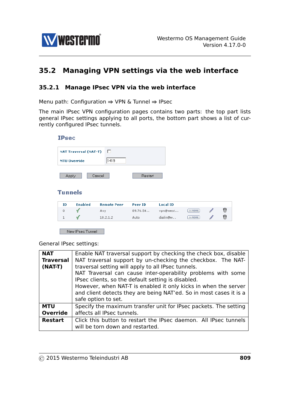 2 managing vpn settings via the web interface | Westermo RedFox Series User Manual | Page 809 / 977