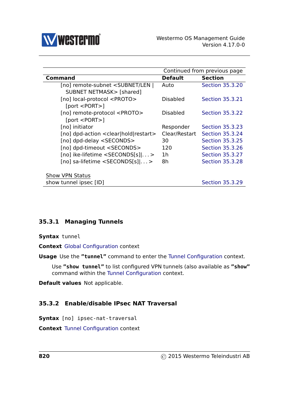 Section 35.3.1, Tunnel configuration, Section 35.3.2 | Westermo RedFox Series User Manual | Page 820 / 977