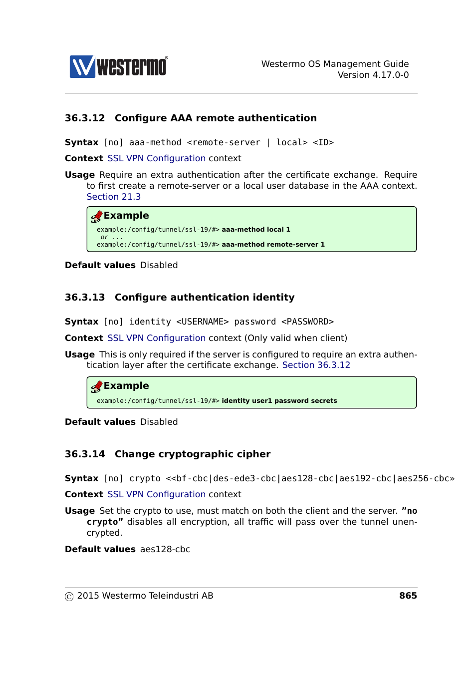 Section 36.3.12, Section 36.3.14, Section 36.3.13 | Westermo RedFox Series User Manual | Page 865 / 977