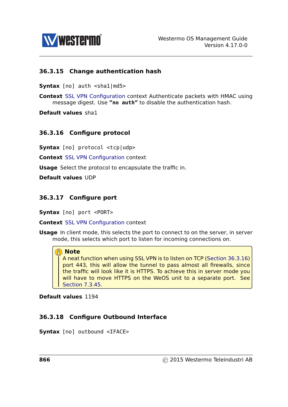 Section 36.3.15, Section 36.3.16, Section 36.3.17 | Section 36.3.18 | Westermo RedFox Series User Manual | Page 866 / 977