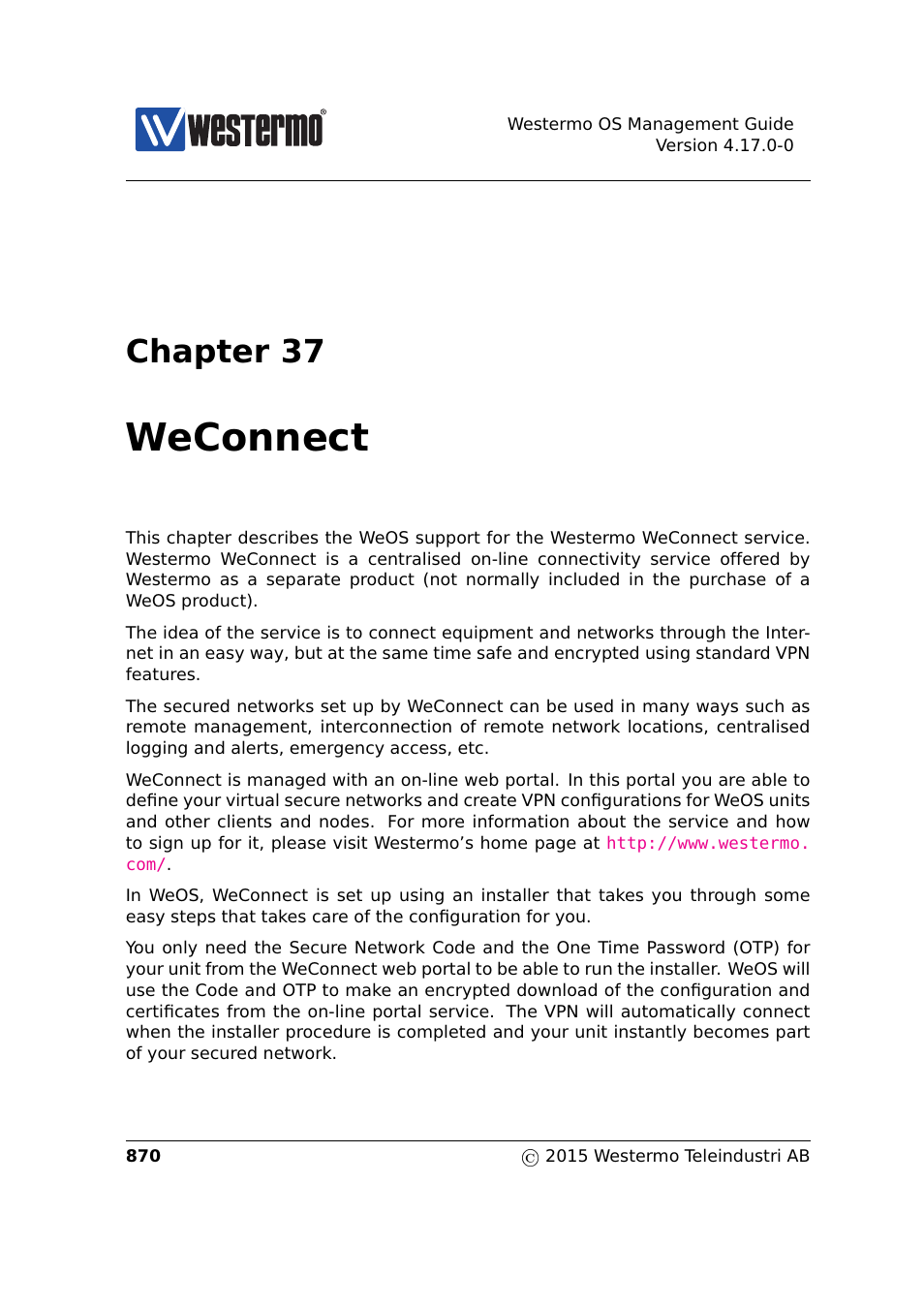 37 weconnect, Weconnect, Chapter 37 | Westermo RedFox Series User Manual | Page 870 / 977