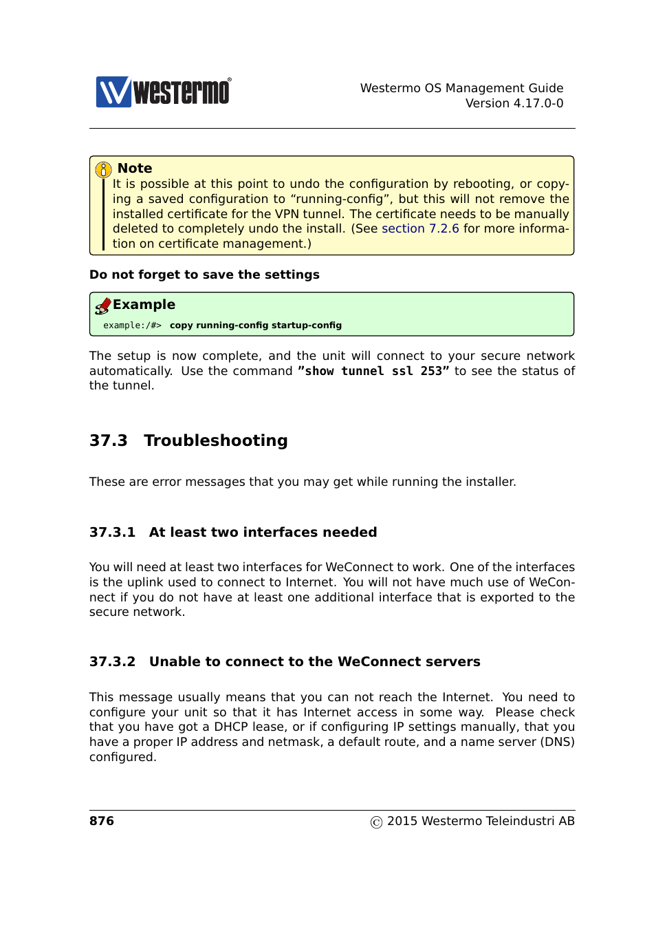 3 troubleshooting, Section 37.3 | Westermo RedFox Series User Manual | Page 876 / 977