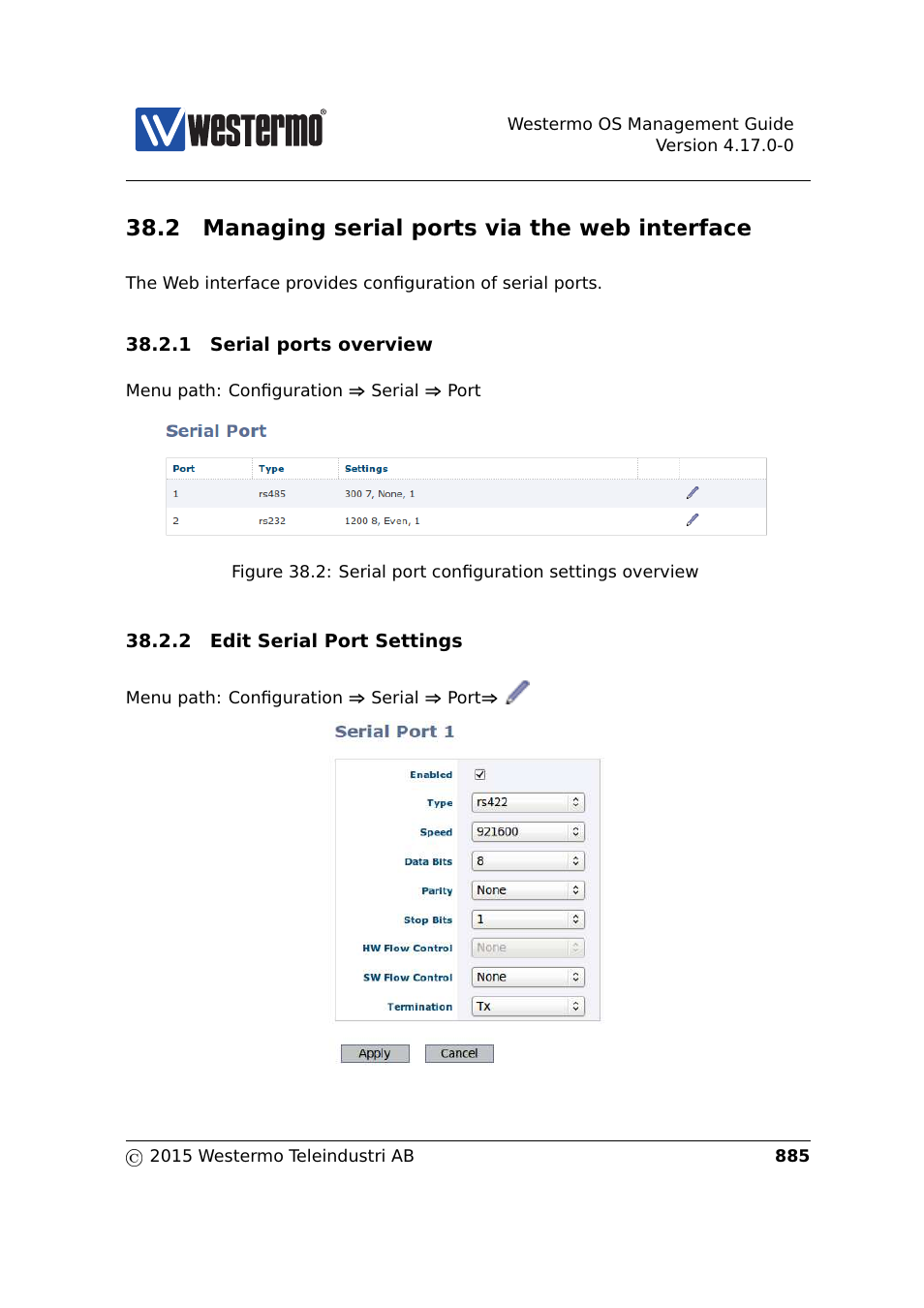 2 managing serial ports via the web interface | Westermo RedFox Series User Manual | Page 885 / 977