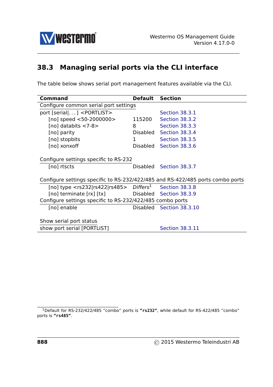 3 managing serial ports via the cli interface | Westermo RedFox Series User Manual | Page 888 / 977