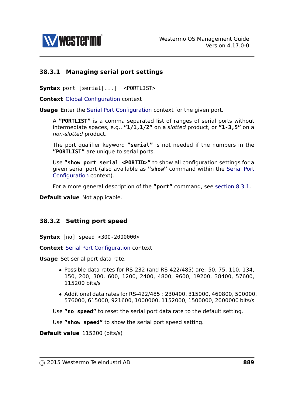 Section 38.3.1, Sec. 38.3.1, Sec. 38.3.2 | Section 38.3.2 | Westermo RedFox Series User Manual | Page 889 / 977