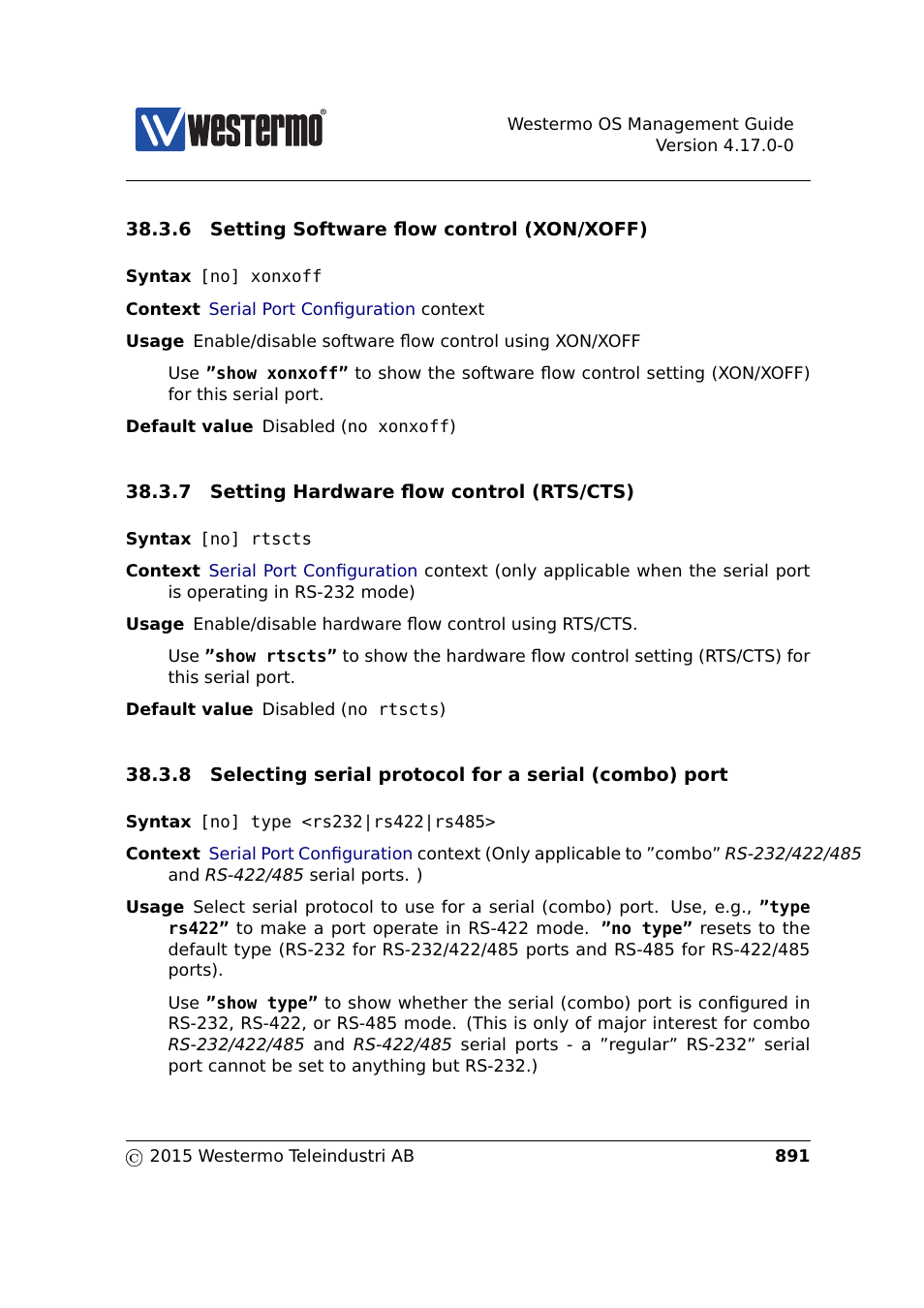 Section 38.3.6, Section 38.3.7, Section 38.3.8 | Westermo RedFox Series User Manual | Page 891 / 977