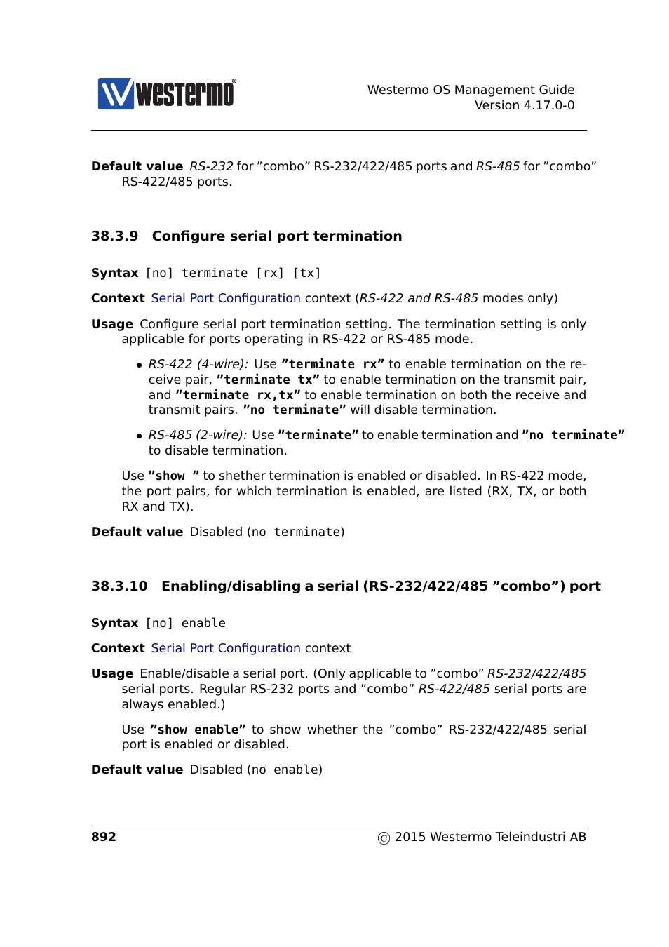 Section 38.3.9, Section 38.3.10 | Westermo RedFox Series User Manual | Page 892 / 977