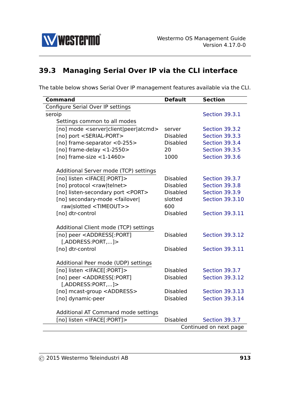 3 managing serial over ip via the cli interface | Westermo RedFox Series User Manual | Page 913 / 977