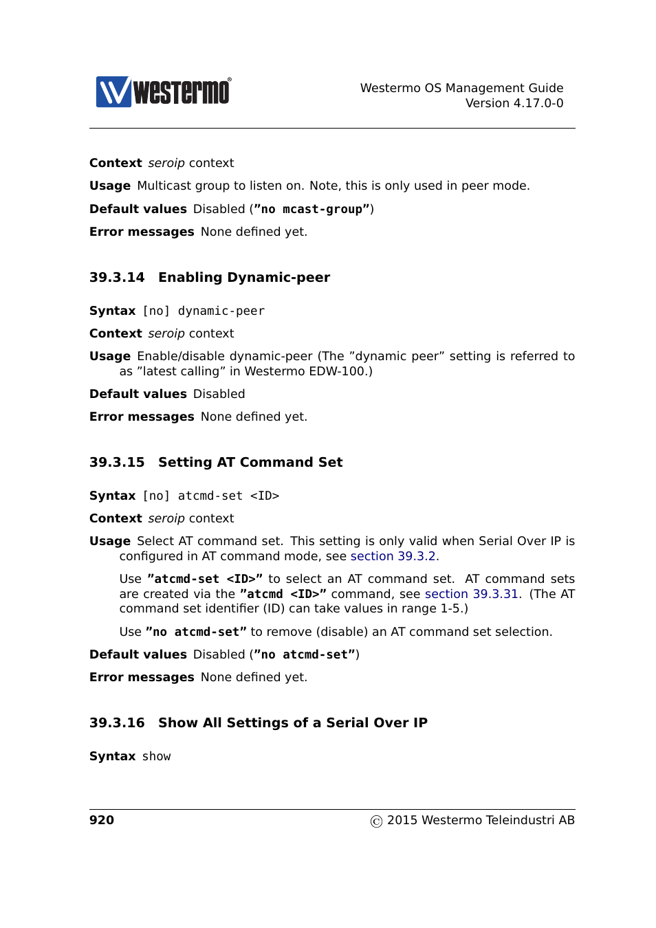 Section 39.3.14, Section 39.3.15, Section 39.3.16 | Westermo RedFox Series User Manual | Page 920 / 977
