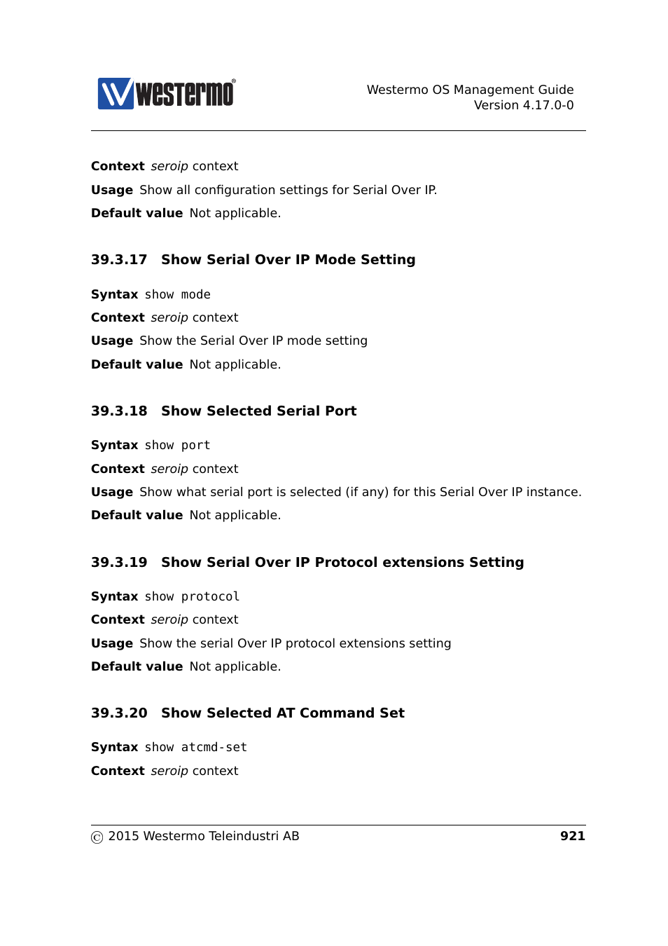 Section 39.3.17, Section 39.3.18, Section 39.3.19 | Section 39.3.20 | Westermo RedFox Series User Manual | Page 921 / 977