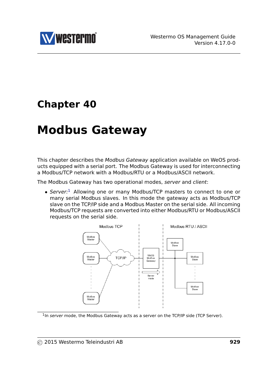 40 modbus gateway, Chapter 40, Modbus gateway | Westermo RedFox Series User Manual | Page 929 / 977