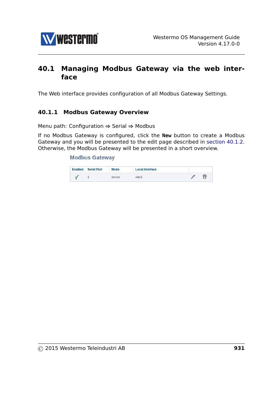 1 managing modbus gateway via the web interface, 1 managing modbus gateway via the web inter- face | Westermo RedFox Series User Manual | Page 931 / 977