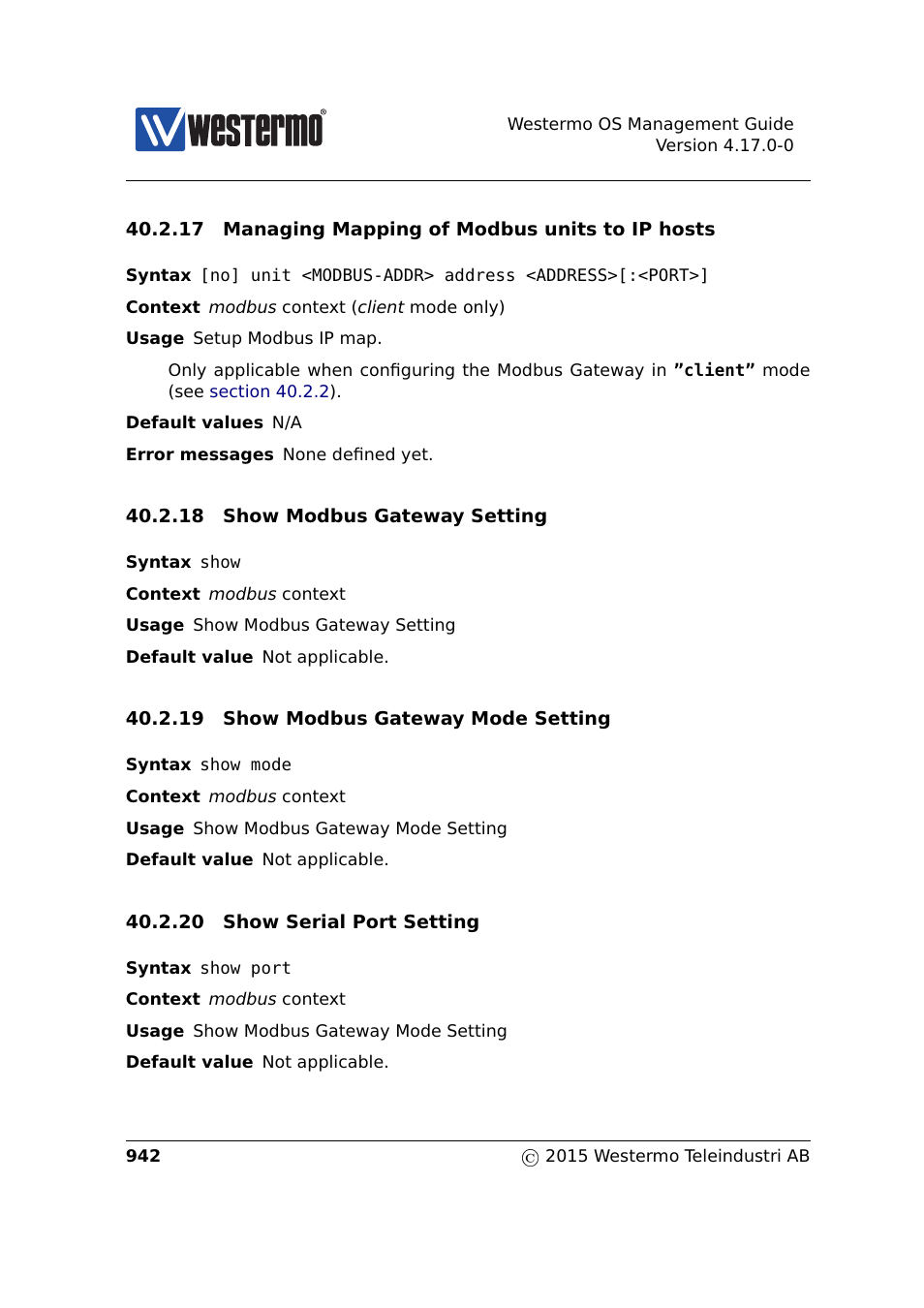 Section 40.2.17, Section 40.2.18, Section 40.2.19 | Section 40.2.20 | Westermo RedFox Series User Manual | Page 942 / 977