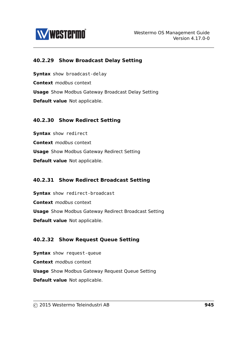 Section 40.2.29, Section 40.2.30, Section 40.2.31 | Section 40.2.32 | Westermo RedFox Series User Manual | Page 945 / 977