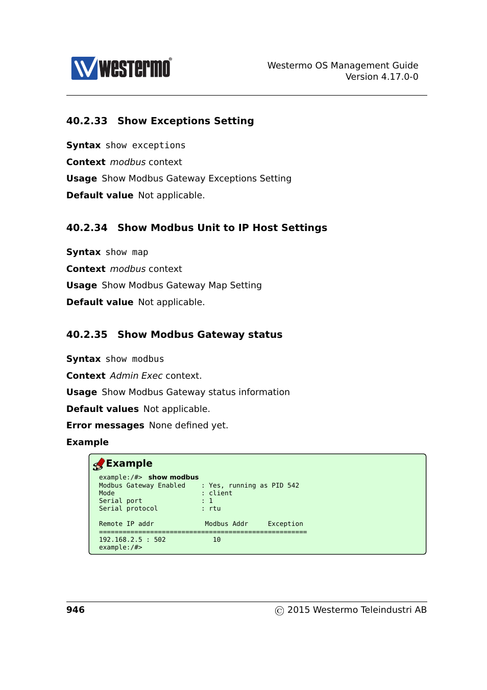 Section 40.2.33, Section 40.2.34, Section 40.2.35 | Westermo RedFox Series User Manual | Page 946 / 977