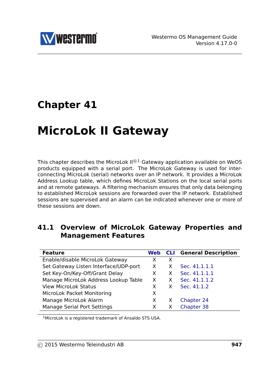 41 microlok ii gateway, Tures, Chapter 41 | Microlok ii gateway | Westermo RedFox Series User Manual | Page 947 / 977