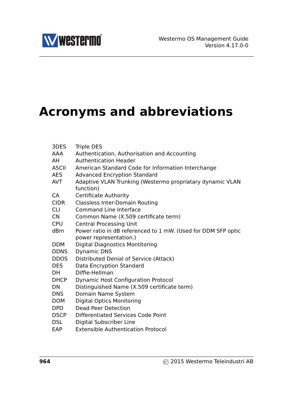 Acronyms and abbreviations | Westermo RedFox Series User Manual | Page 964 / 977