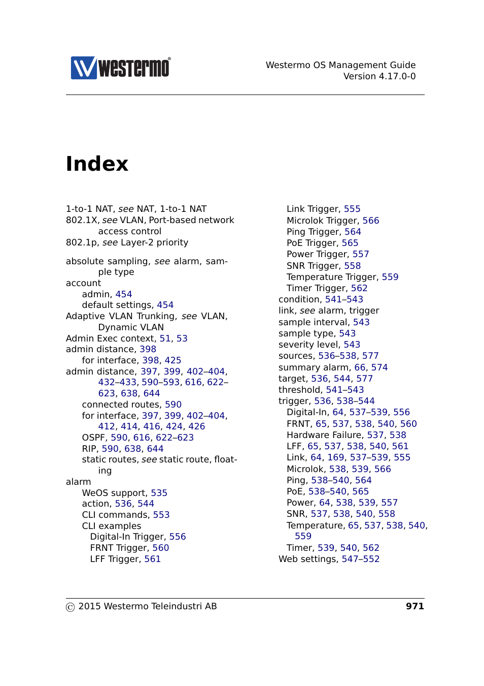 Index | Westermo RedFox Series User Manual | Page 971 / 977