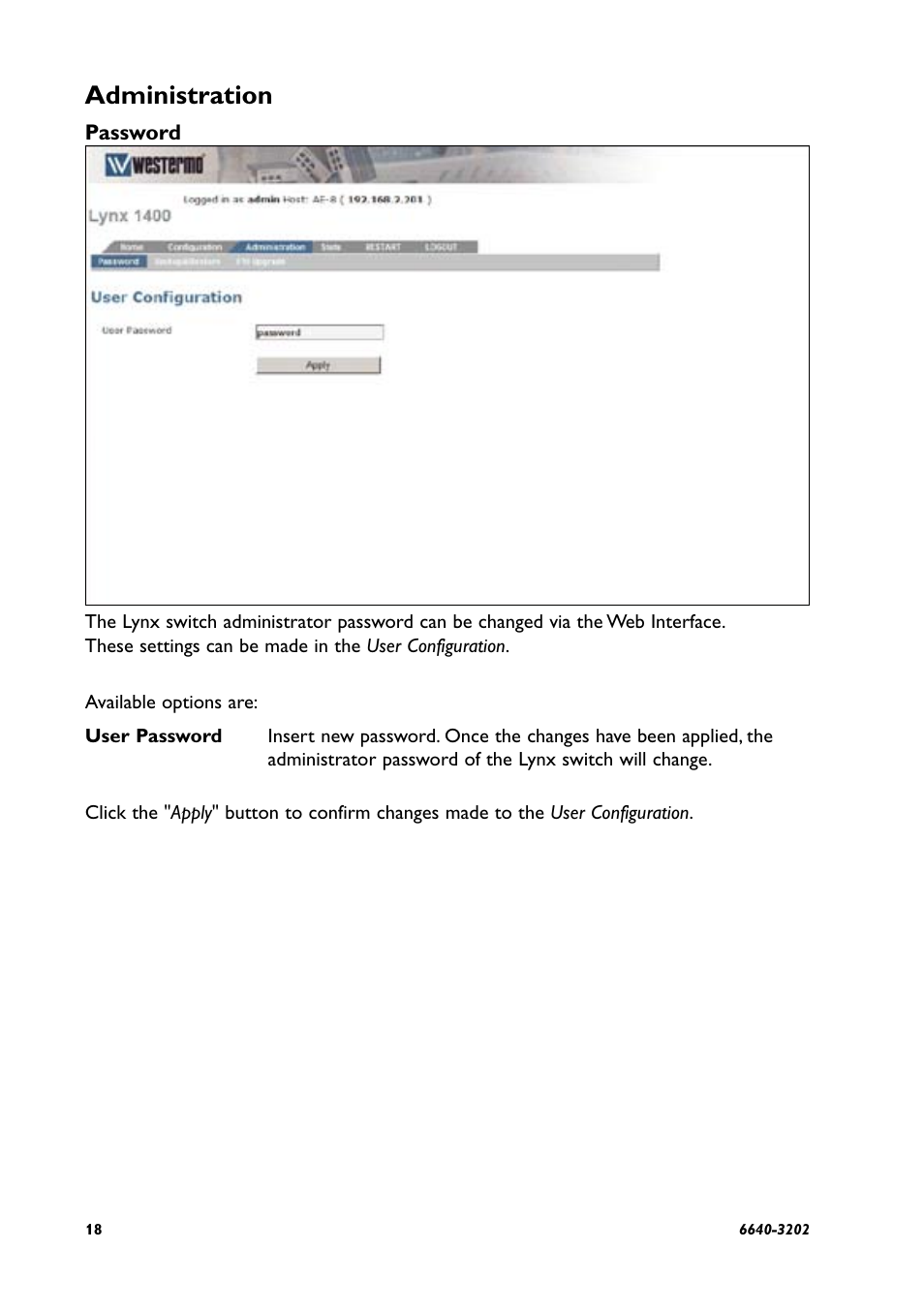 Administration | Westermo Lynx Series User Manual | Page 18 / 28