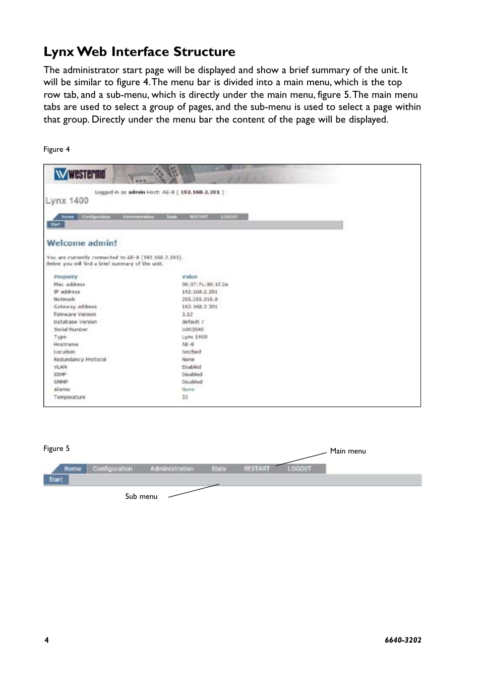 Lynx web interface structure | Westermo Lynx Series User Manual | Page 4 / 28