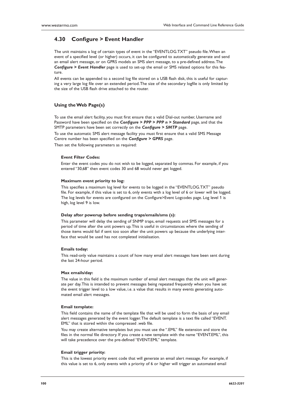 Conﬁ gure > event handler 4.30 | Westermo MR Series User Manual | Page 100 / 460