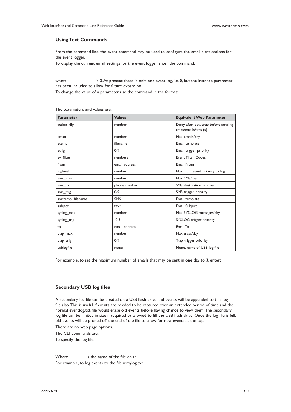 Using text commands, Secondary usb log ﬁ les | Westermo MR Series User Manual | Page 103 / 460