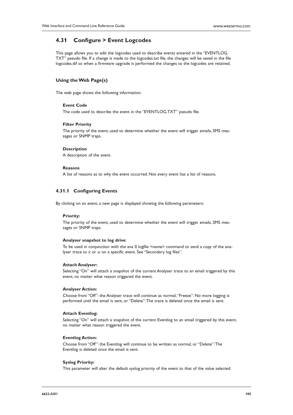 Conﬁ gure > event logcodes 4.31 | Westermo MR Series User Manual | Page 105 / 460