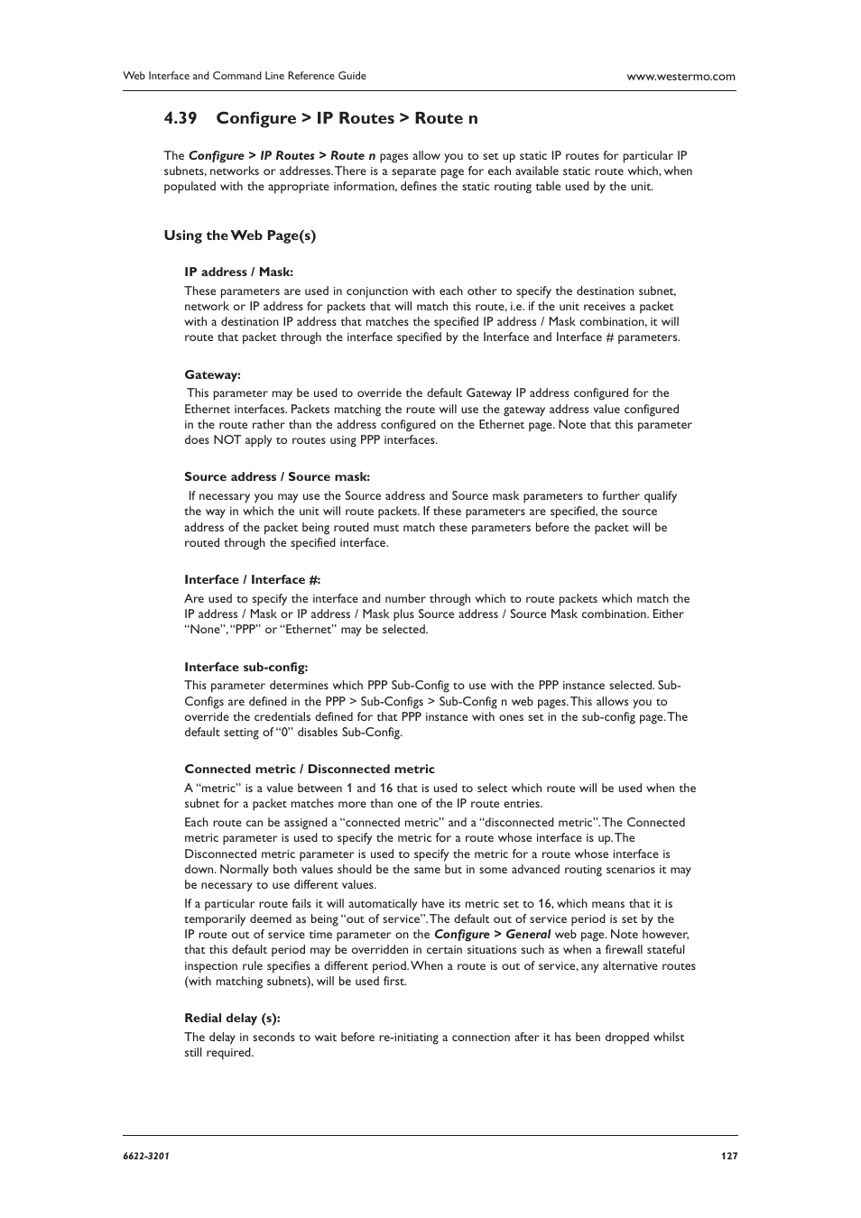 Conﬁ gure > ip routes > route n 4.39 | Westermo MR Series User Manual | Page 127 / 460