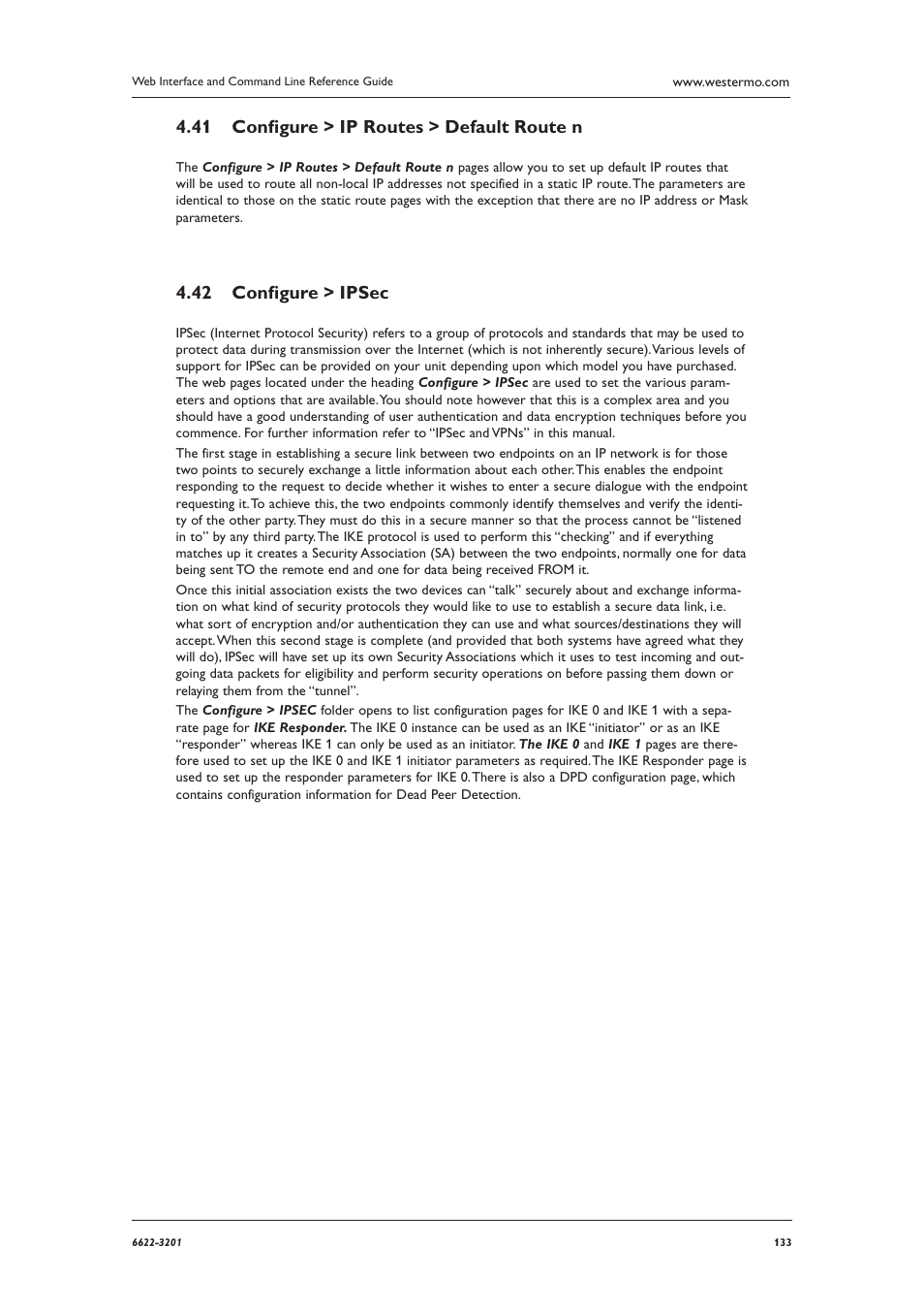 Conﬁ gure > ip routes > default route n 4.41, Conﬁ gure > ipsec 4.42 | Westermo MR Series User Manual | Page 133 / 460