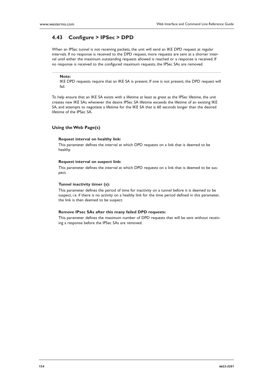 Conﬁ gure > ipsec > dpd 4.43 | Westermo MR Series User Manual | Page 134 / 460