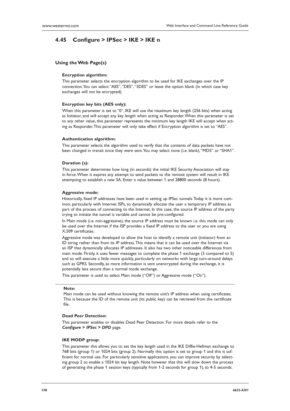 Conﬁ gure > ipsec > ike > ike n 4.45 | Westermo MR Series User Manual | Page 138 / 460