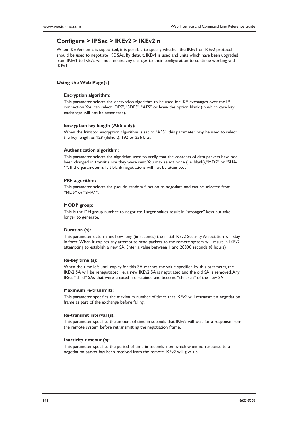 Conﬁ gure > ipsec > ikev2 > ikev2 n | Westermo MR Series User Manual | Page 144 / 460