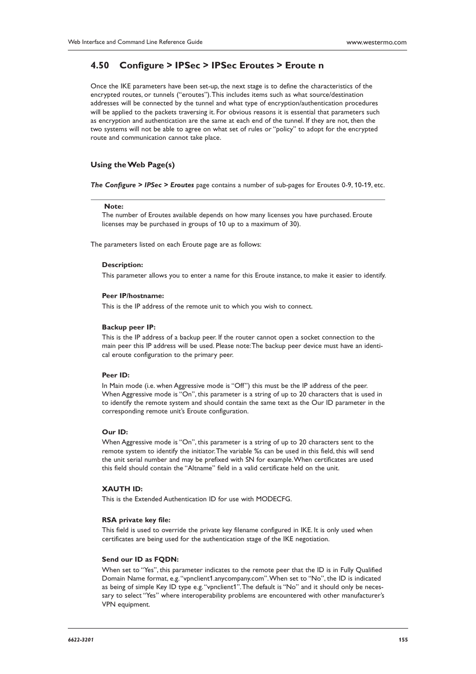 Conﬁ gure > ipsec > ipsec eroutes > eroute n 4.50 | Westermo MR Series User Manual | Page 155 / 460