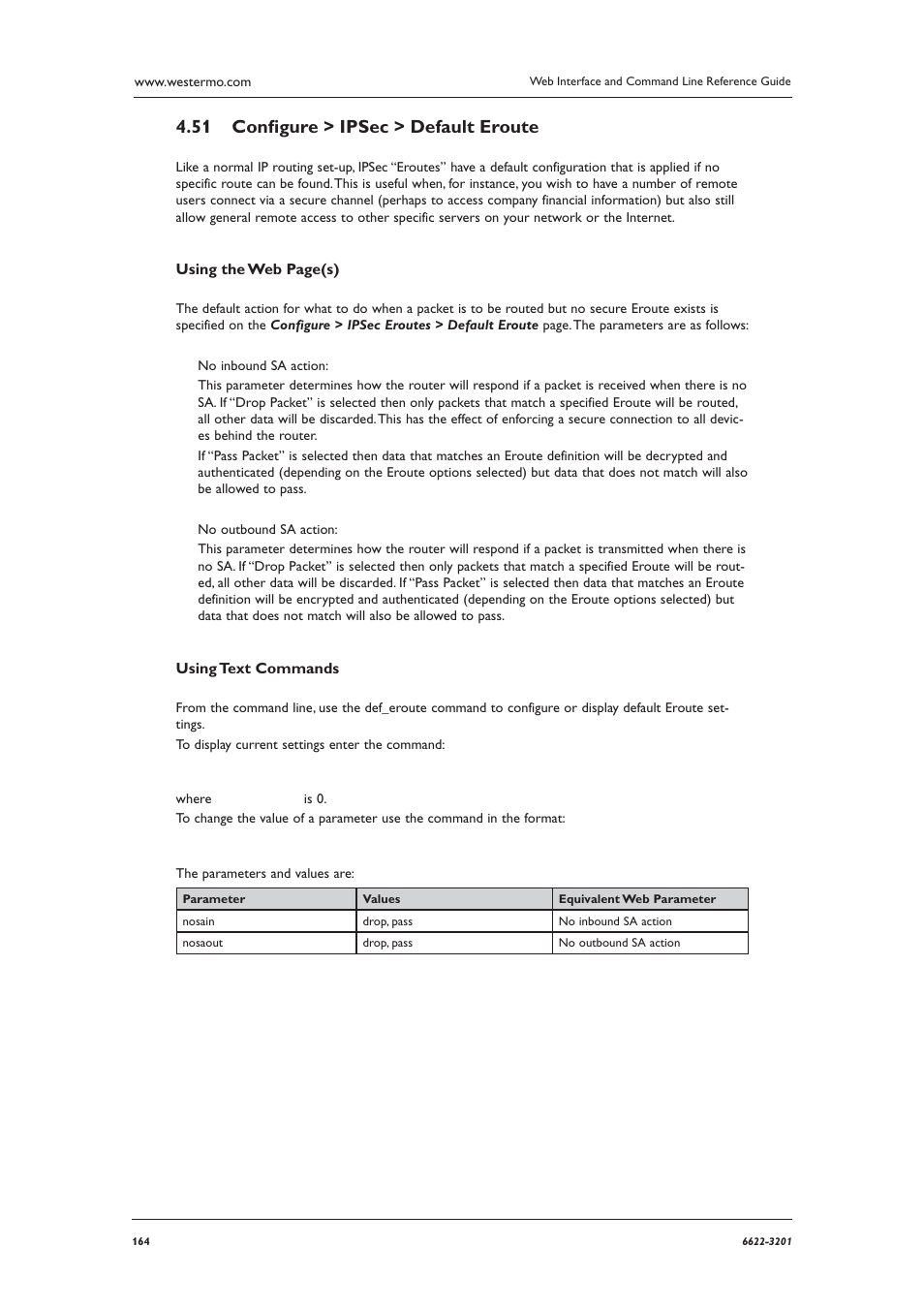 Conﬁ gure > ipsec > default eroute 4.51 | Westermo MR Series User Manual | Page 164 / 460