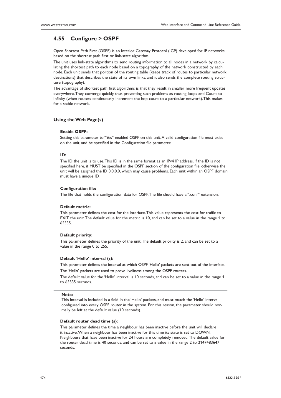 Conﬁ gure > ospf 4.55 | Westermo MR Series User Manual | Page 174 / 460