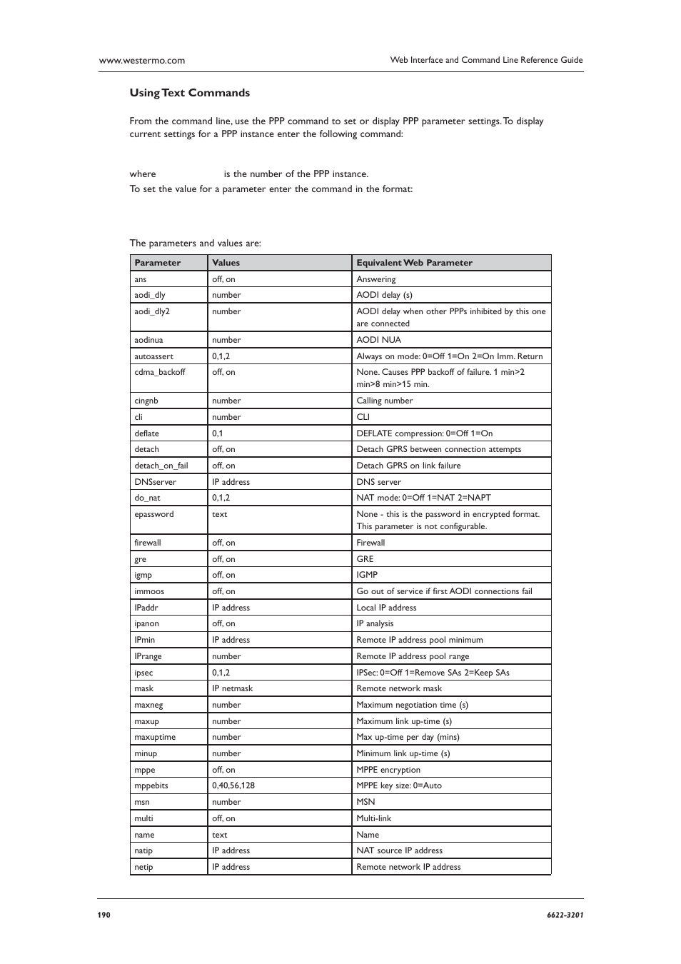 Using text commands | Westermo MR Series User Manual | Page 190 / 460