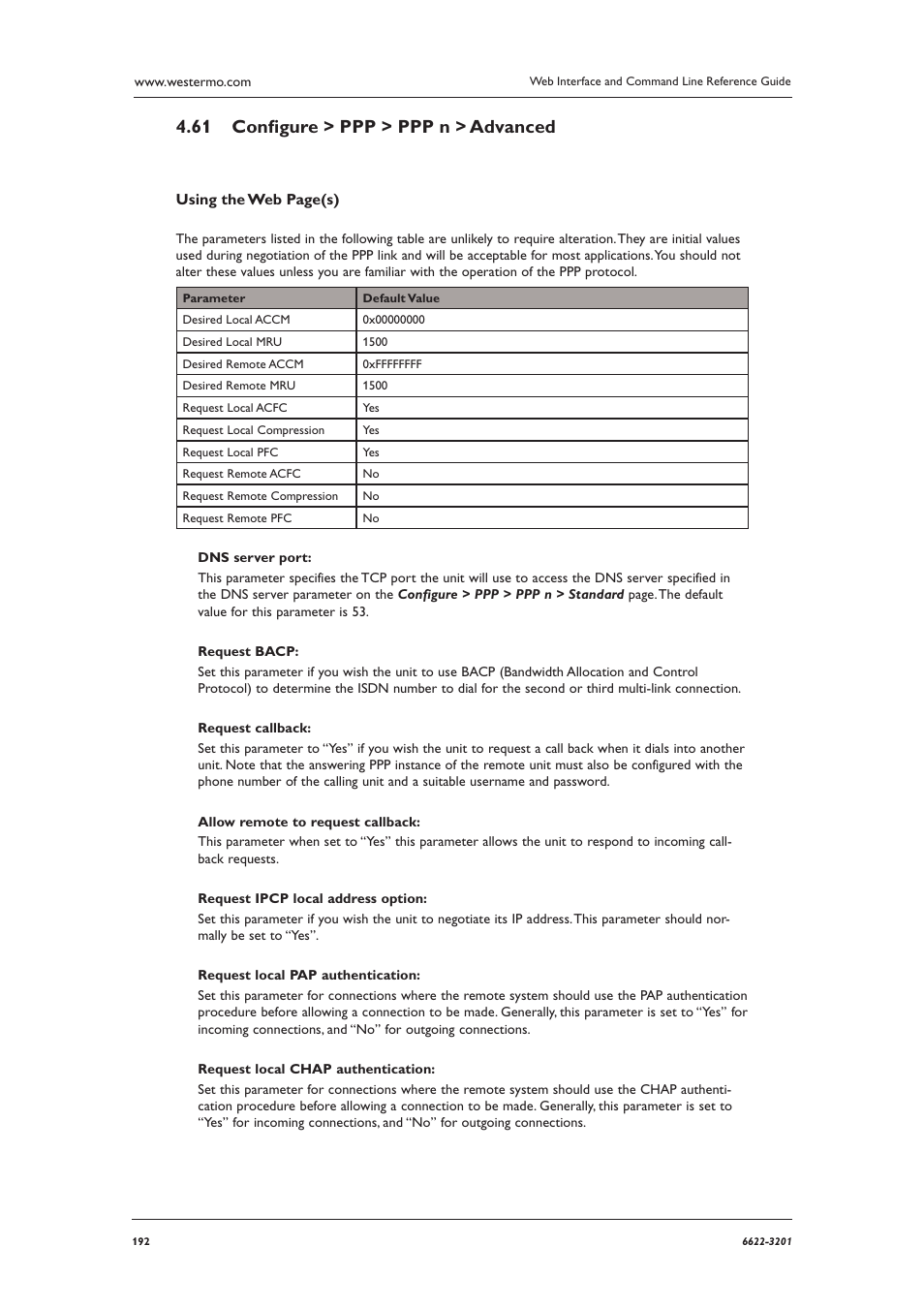 Conﬁ gure > ppp > ppp n > advanced 4.61 | Westermo MR Series User Manual | Page 192 / 460