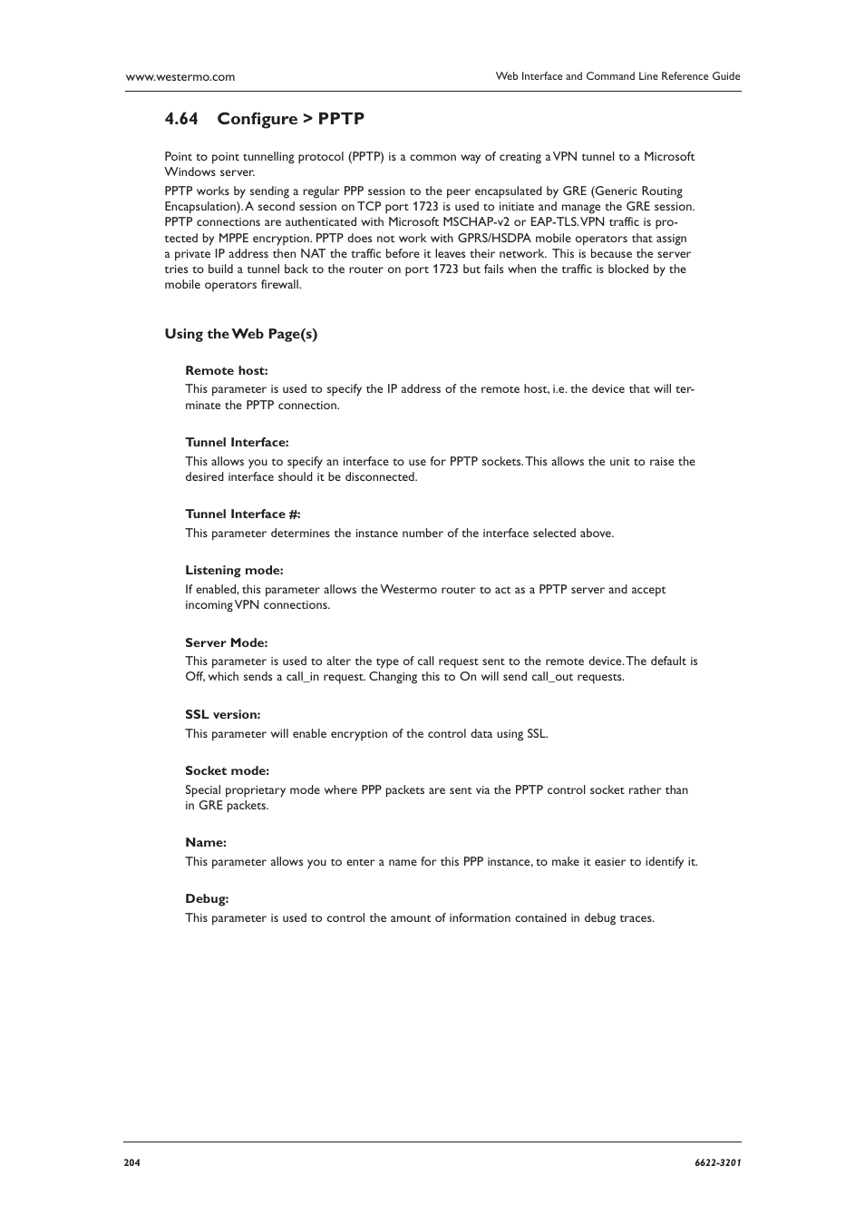 Conﬁ gure > pptp 4.64 | Westermo MR Series User Manual | Page 204 / 460